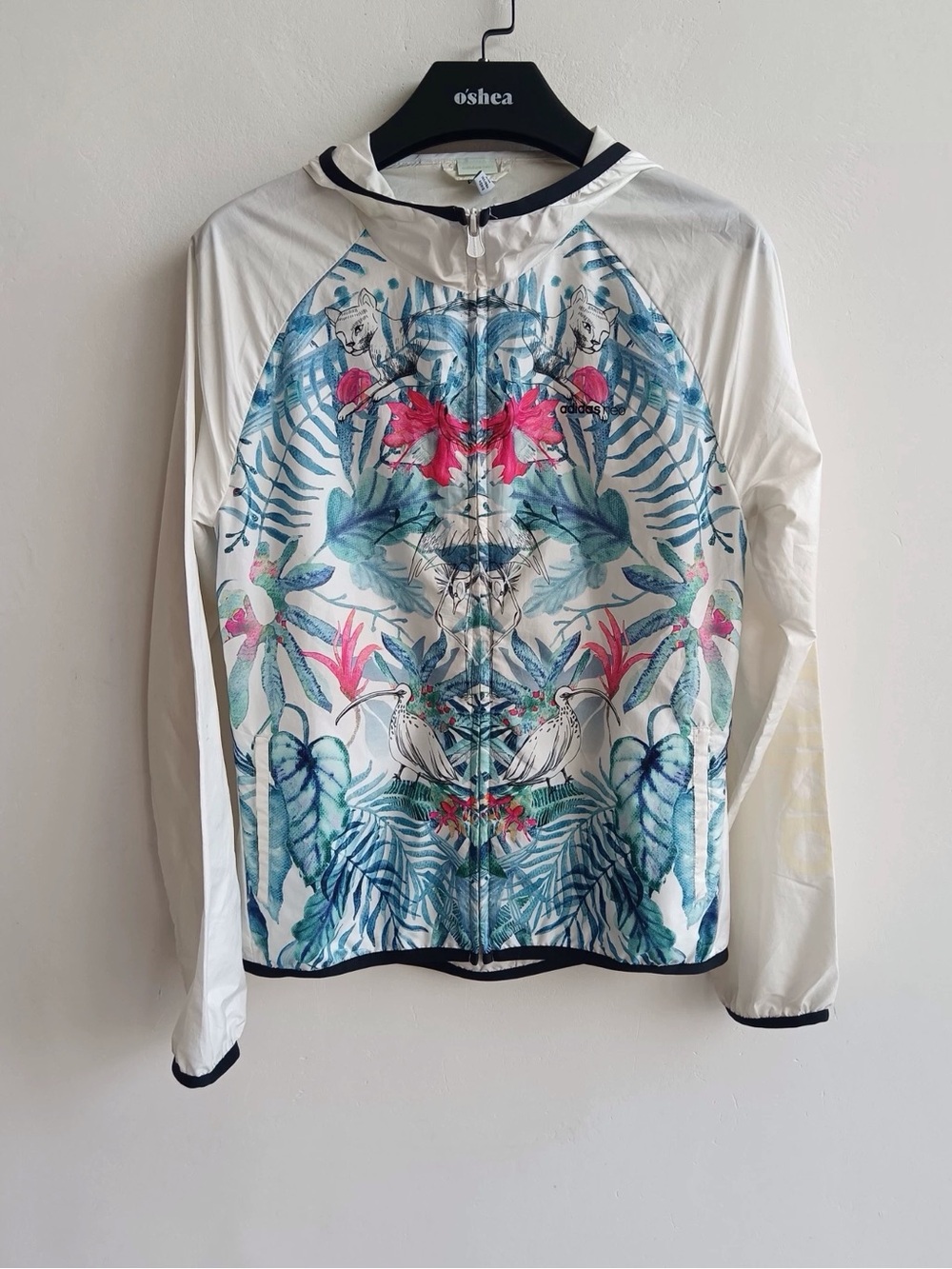 adidas White Jacket with Blue & Pink Tropical Print